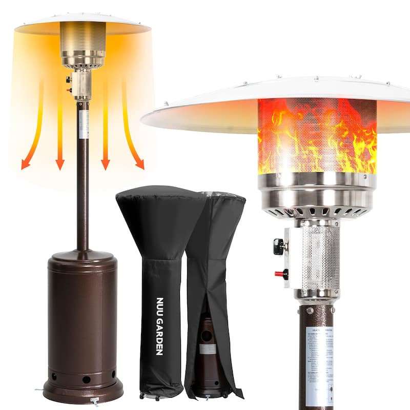 46,000 BTU Iron Brown Propane Gas Patio Heater with Wheels and Cover