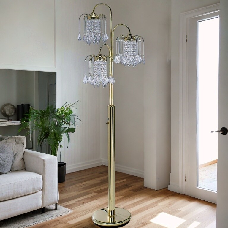 Elegant 3 Light Floor Lamp with Chandelier Style Shades Polished Gold Finish Three Way Switch Bed Bath Beyond 42434560