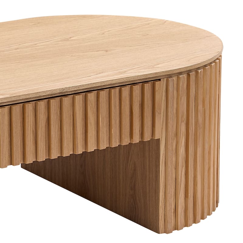 Medieval Modern Coffee Table Oval Coffee Table with Drawers and Hand-Carved Relief, for Living Room‌