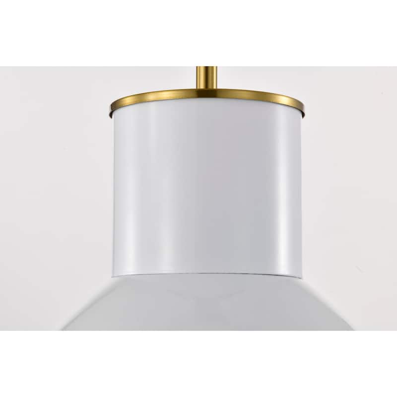 Rikko Brass Pendant Ceiling Lamp with White Hooded Brass Trim Shade - White-Brass