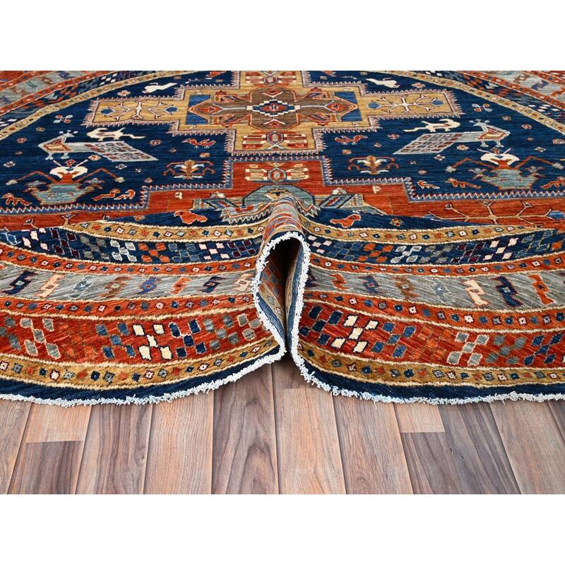 Shahbanu Rugs Indigo Batik Blue Soft and Velvety Wool Armenian Inspired