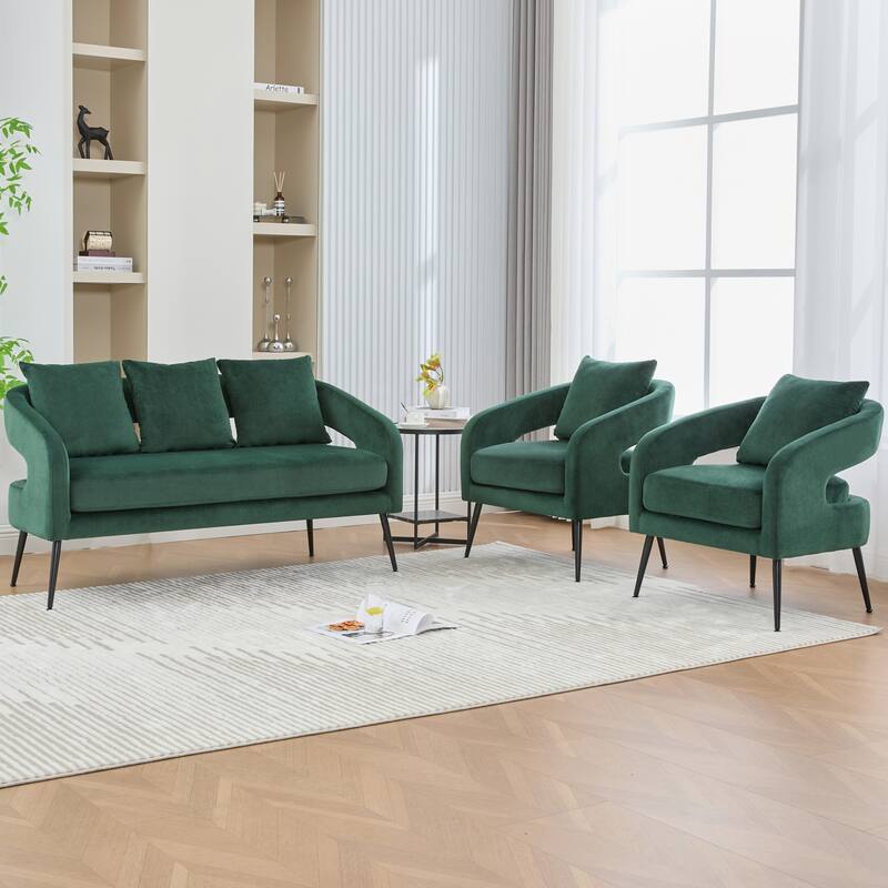 53.7" W Loveseat Sofa with 2 Accent Chair,3-Piece Living Room Furniture Sets with Pillows and Metal Legs