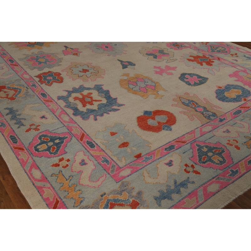 Hand Knotted Oriental 100% Wool Carpet Transitional All-Over Beige & Ivories Oushak Area Rug - 12' 3'' X 9' 3''