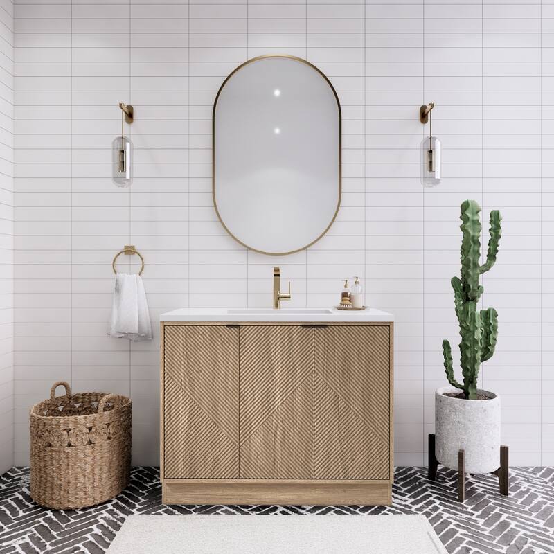 Milano 42" Freestanding (Left Doors) Bathroom Vanity with Reinforced Acrylic Sink - 41.73" x 19.49" x 35.46'' - Beige