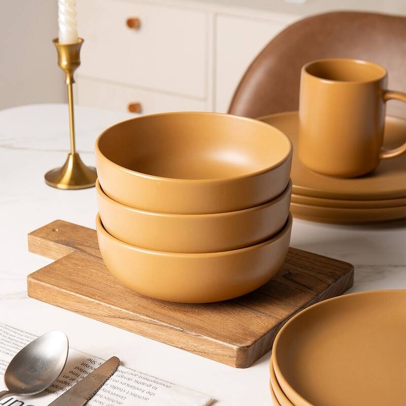 12PCS Stoneware Dinnerware Set, Microwave Dishwasher Safe Stackable