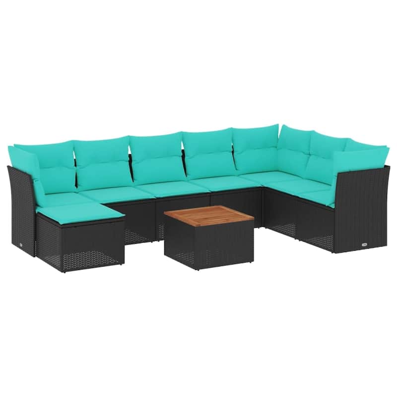 vidaXL 9 Piece Patio Sofa Set with Cushions Black Poly Rattan - 24.4 x 24.4 x 27.2