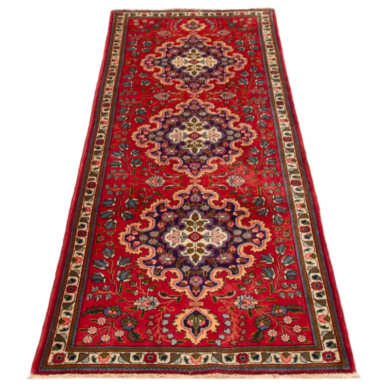 ECARPETGALLERY Hand-knotted Kayseri Red Wool Rug - 3' 4" x 9' 8"