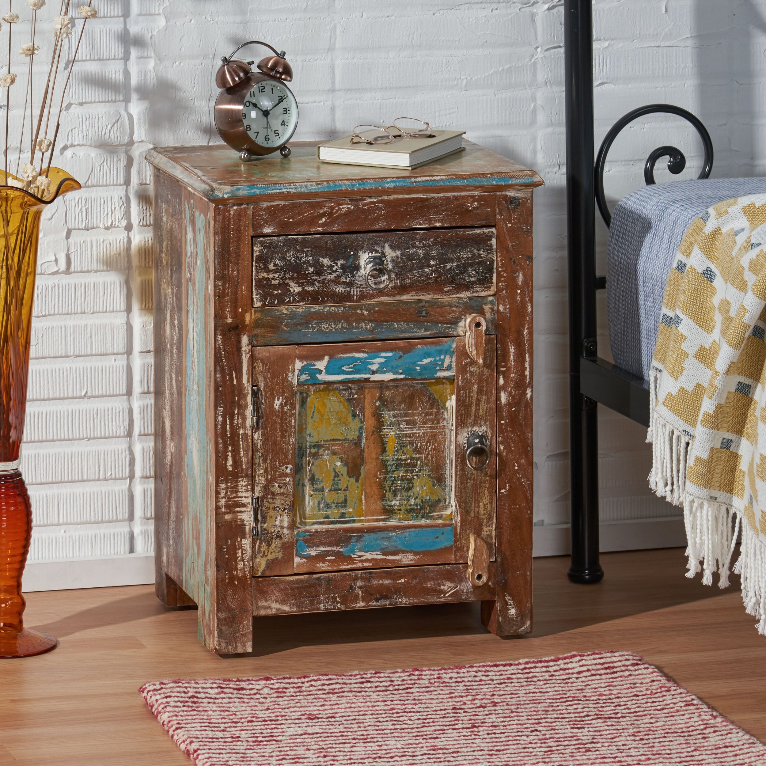 Distressed wood sale nightstand