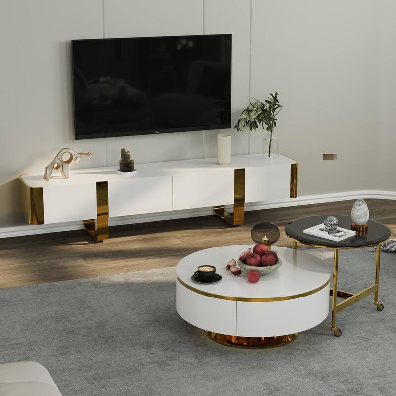 79 inch Wood TV Stand Partial Assembly Entertainment Center Modern Media Console with Drawers and Storage Cabinets