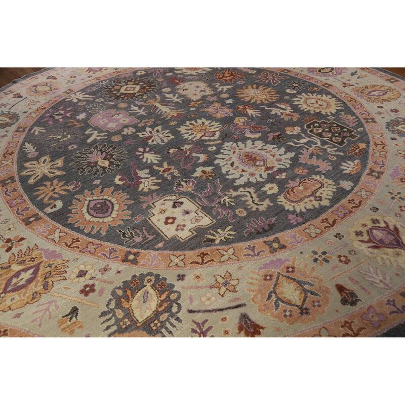 Hand Knotted Oriental 100% Wool Carpet Transitional All-Over Navy Blue & Blues Oushak Area Rug - 11' 7'' X 11' 8''