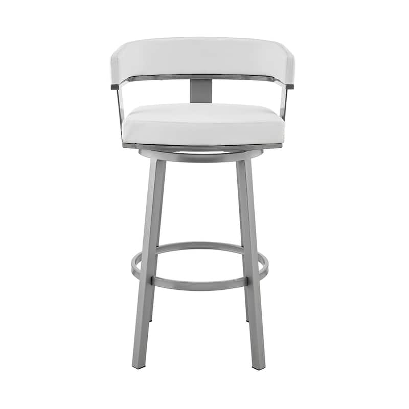 Jack 30 Inch Bar Height Stool, Swivel Chair, Vegan Faux Leather, White