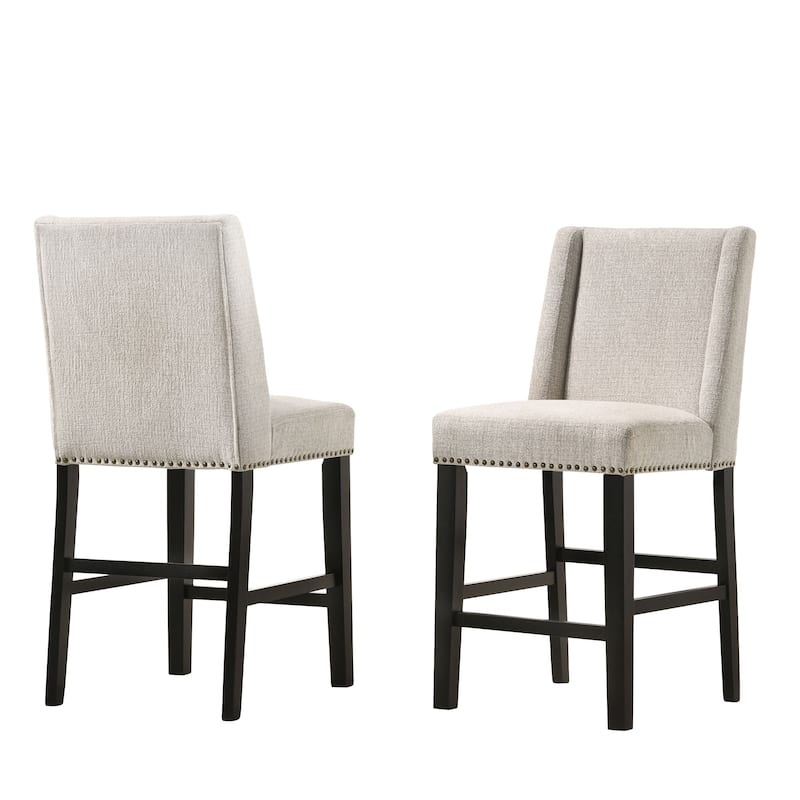 Set of 2 Beige and Brown Upholstered Counter Stools 41.5"