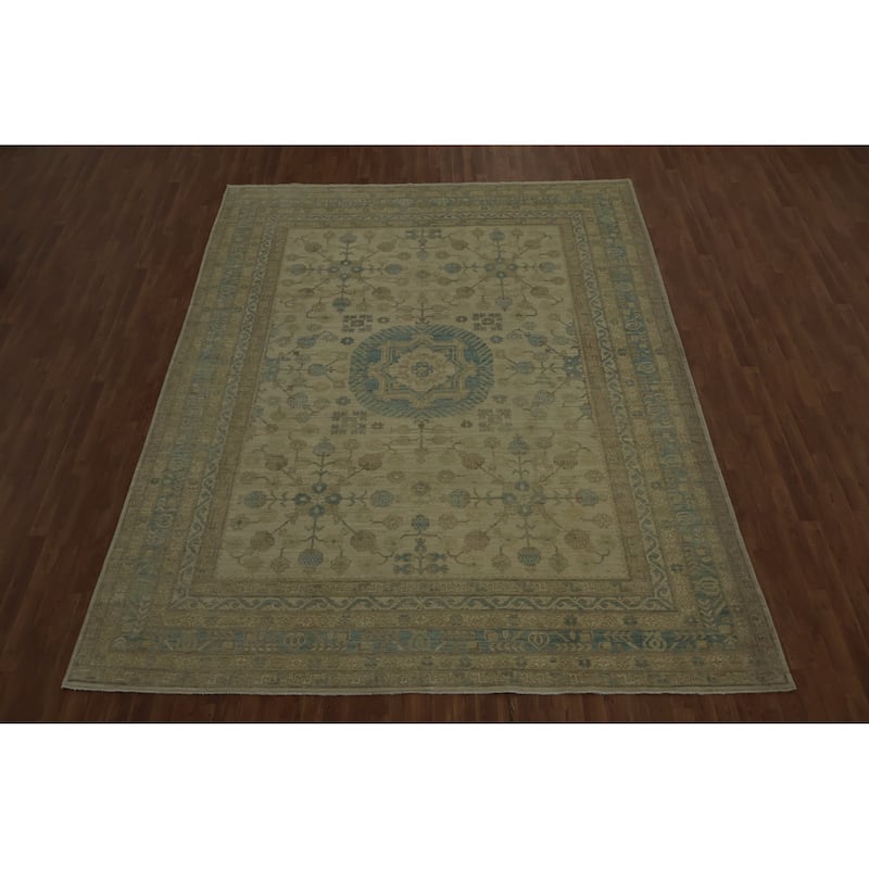 Hand Knotted Oriental 100% Wool Carpet Transitional Floral Beige & Ivories Khotan Area Rug - 12' 1'' X 9' 3''