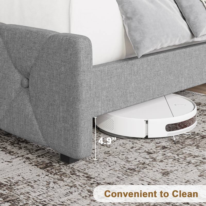 Bed Frame with Charging Station Wooden Platform