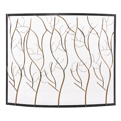 Metal Tree Branch Single Panel Fireplace Screen with Mesh Netting - Brass or Gold - Roche River Decor