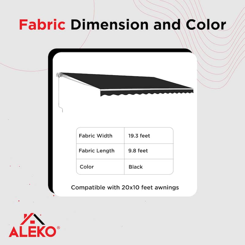 ALEKO Fabric Replacement for Retractable Awning 20 x 10 Feet Black