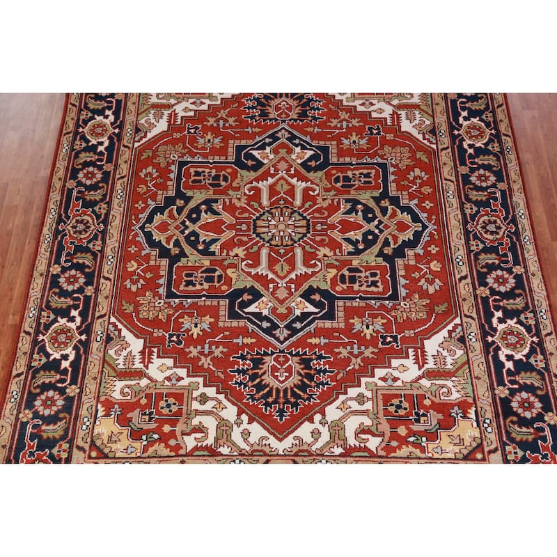Hand Knotted Oriental 100% Wool Carpet Traditional Medallion Oranges & Rust Heriz (serapi) Area Rug - 11' 10'' X 9' 0''