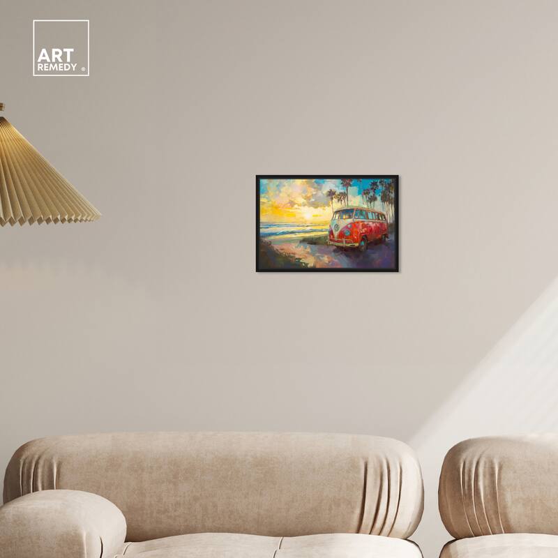 Art Remedy Memories At The Beach Framed Colorful Coastal 1 Piece Canvas Wall Art