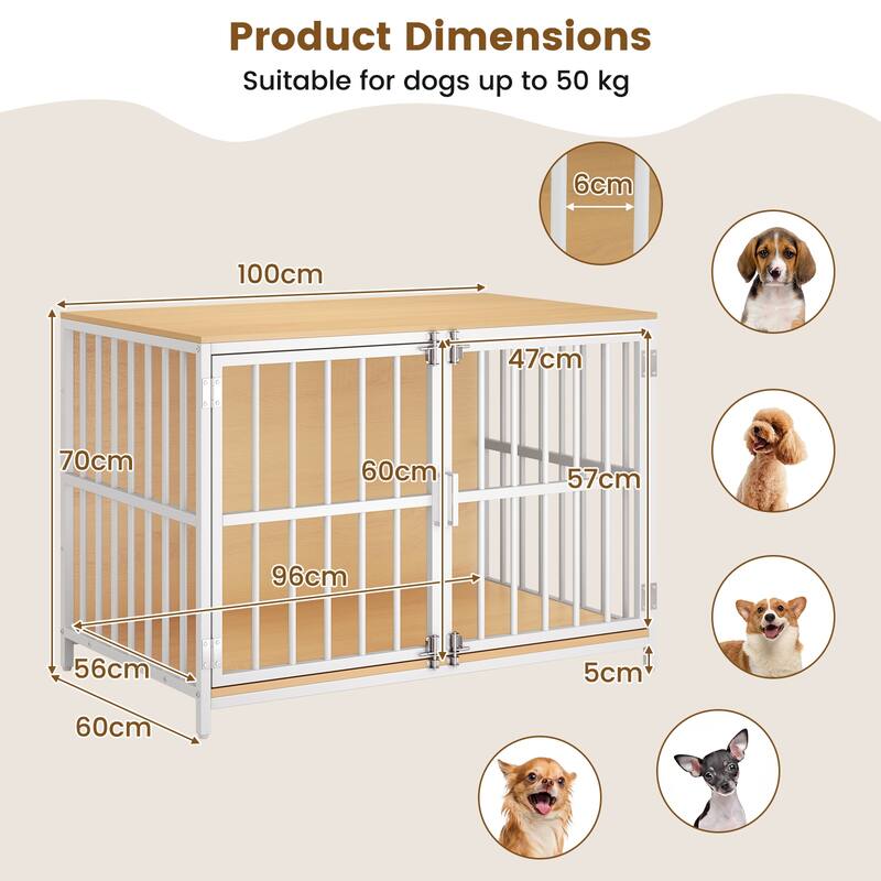 Dog Cage with Lockable Doors and Side Table Indoor Kennel Crate for Small and Medium Dogs