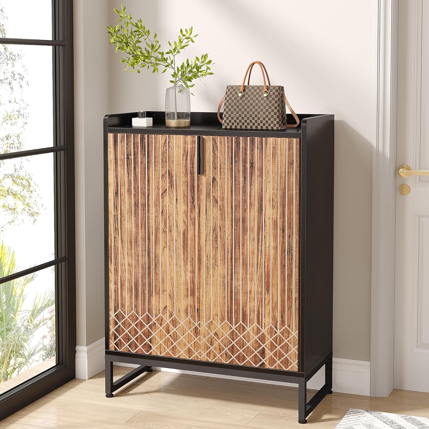 25 Pairs Shoe Cabinet with Doors 5 Tier Shoes Rack for Entryway