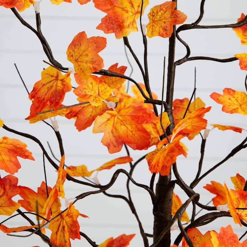 Pre-Lit Minimalist Autumn Maple Artificial Fall Tree - 4' - Warm White LED Lights