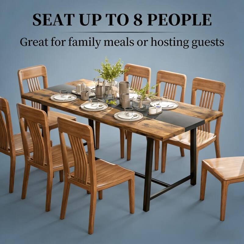 Long Dining Table, Kitchen Table with Large Tabletop and Steel Legs, for Your Home - Black,Rustic Brown