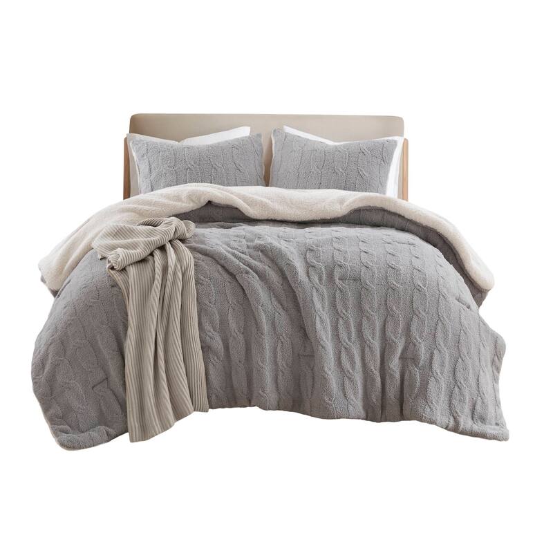 2 Pieces Twin Cable Knit Chenille Comforter Set
