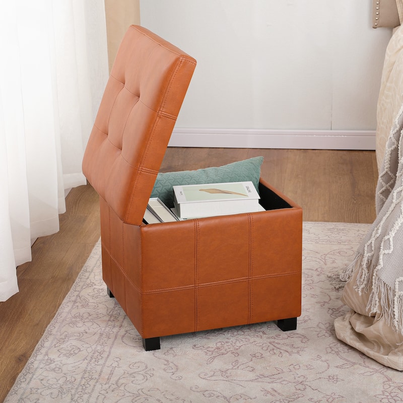 Adeco Square Tufted Storage Ottoman with Hidden Space