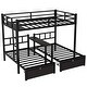 preview thumbnail 6 of 10, Black Full XL over Twin Size Metal Triple Bunk Bed with Drawers, Multi-functional Metal Frame Bed, Bed Head with Shelving