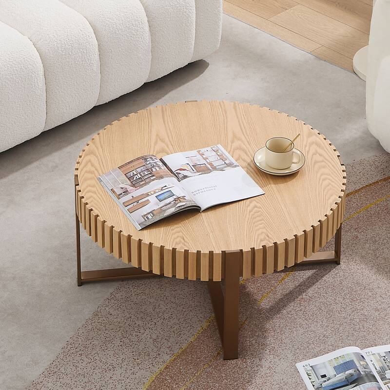 Modern Handcraft Drum Coffee Table 31.5 Inch Round Coffee Table