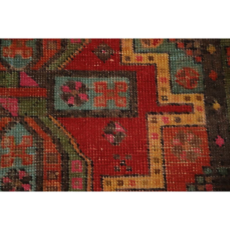 Hand Knotted Oriental 100% Wool Carpet Traditional Geometric Red Tabriz Runner Rug - 10' 7'' X 3' 1''