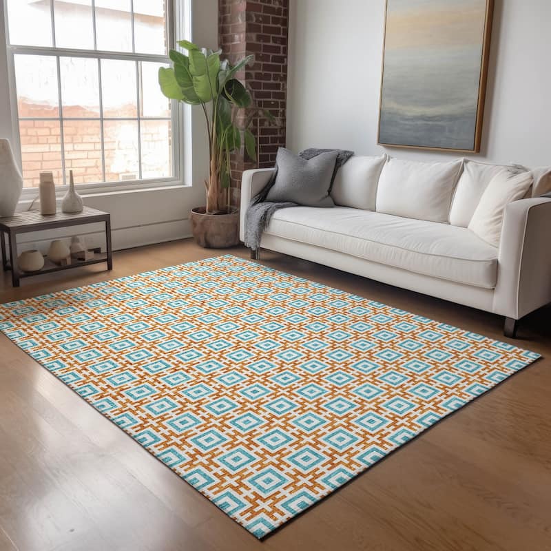 Premium Washable Super Soft Modern Mosaic Mayfield Rug - Orange - 5' x 7' 6" - Rectangle