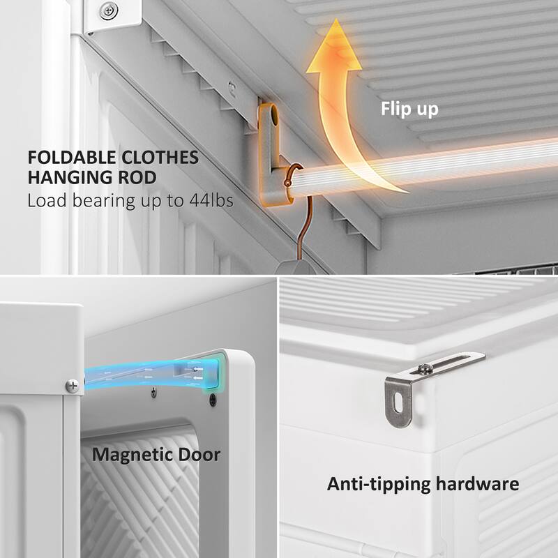 41" Modern Folding Armoire with 11 Cube Compartments, Hanging Rod and Magnet Doors