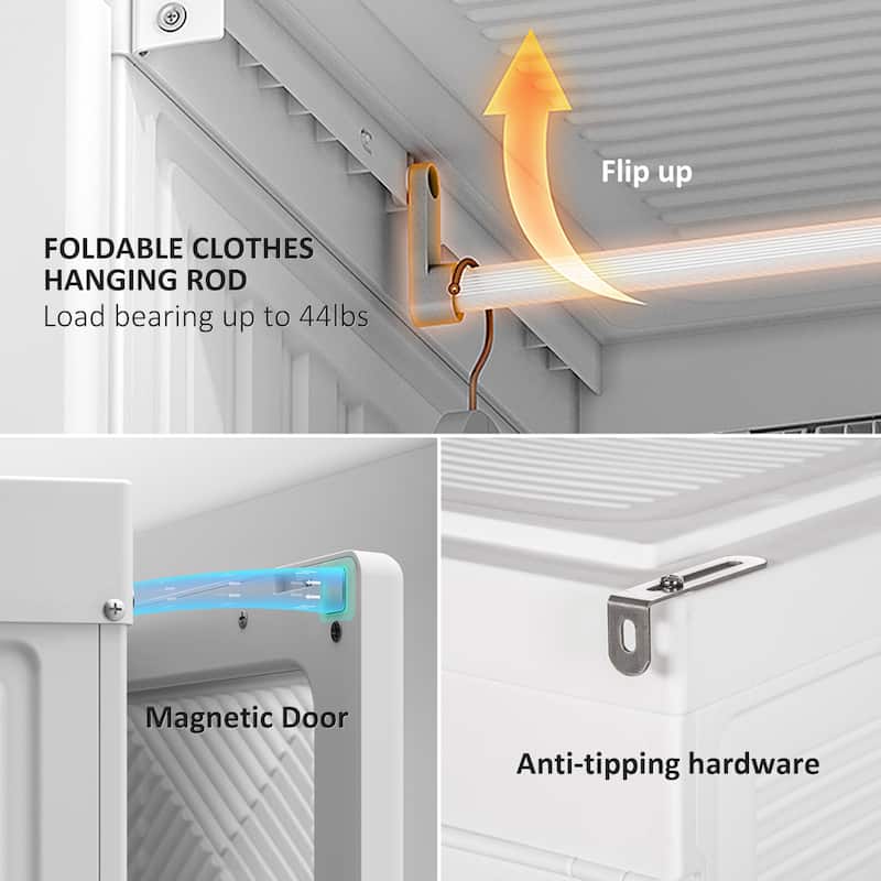Portable Wardrobe Closet, Folding Bedroom Armoire, Clothes Storage Organizer with 8 Cube Compartments, Hanging Rod, Magnet Doors