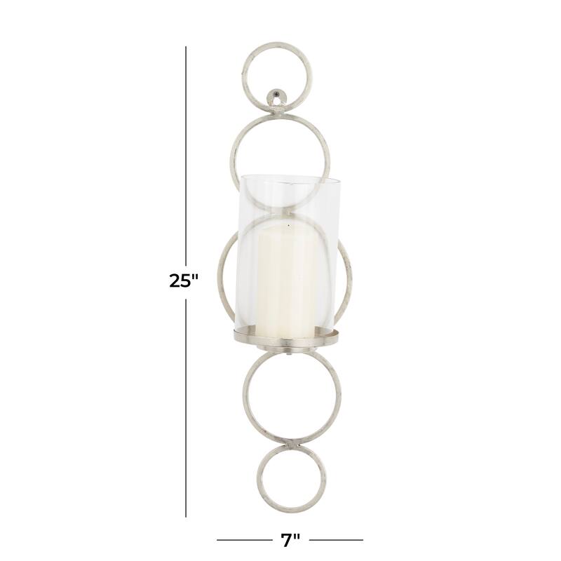 CosmoLiving by Cosmopolitan Metal Stacked Circle Geometric Wall Sconce with Glass Holder - Gold, Black, Silver