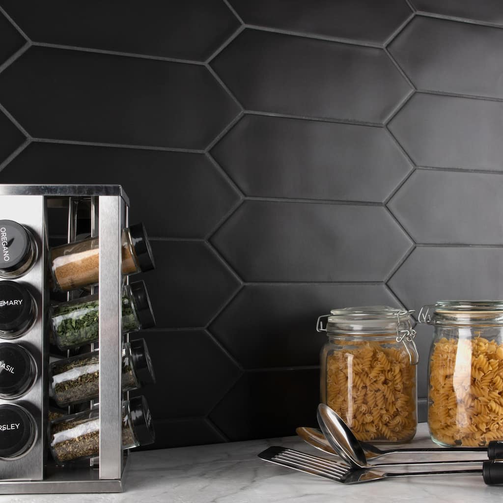Merola Tile Kite Black 3-7/8" x 11-3/4" Porcelain Floor and Wall Tile