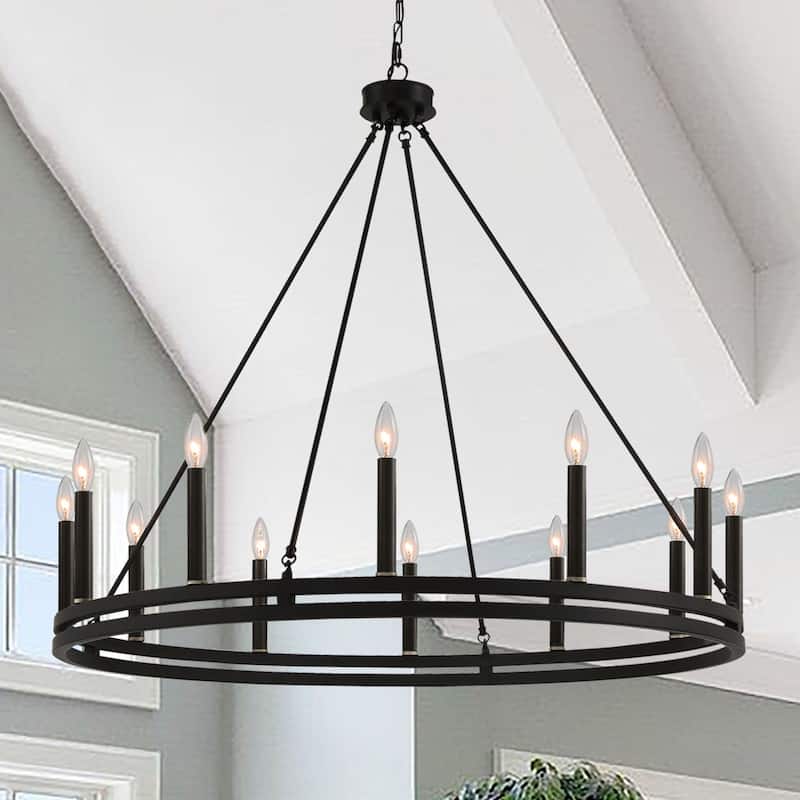 Acroma 12-light 40In Farmhouse Updated Wagon Wheel Chandelier Candle Lighting