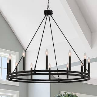 Acroma 12-light Farmhouse Black Wagon Wheel Chandelier