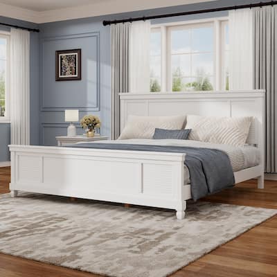 Christopher Knight Home - Elsa Elegant White Solid Wood Platform Bed with Farmhouse Style