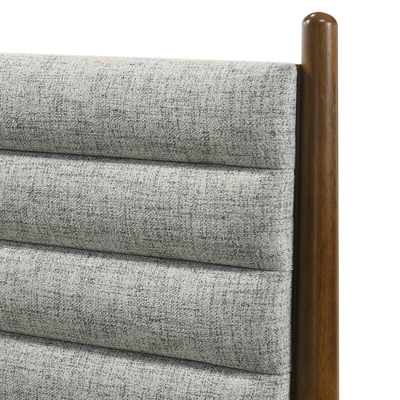 Artemio Black or Walnut Wood Queen Platform Bed Frame with Grey Upholstered Headboard