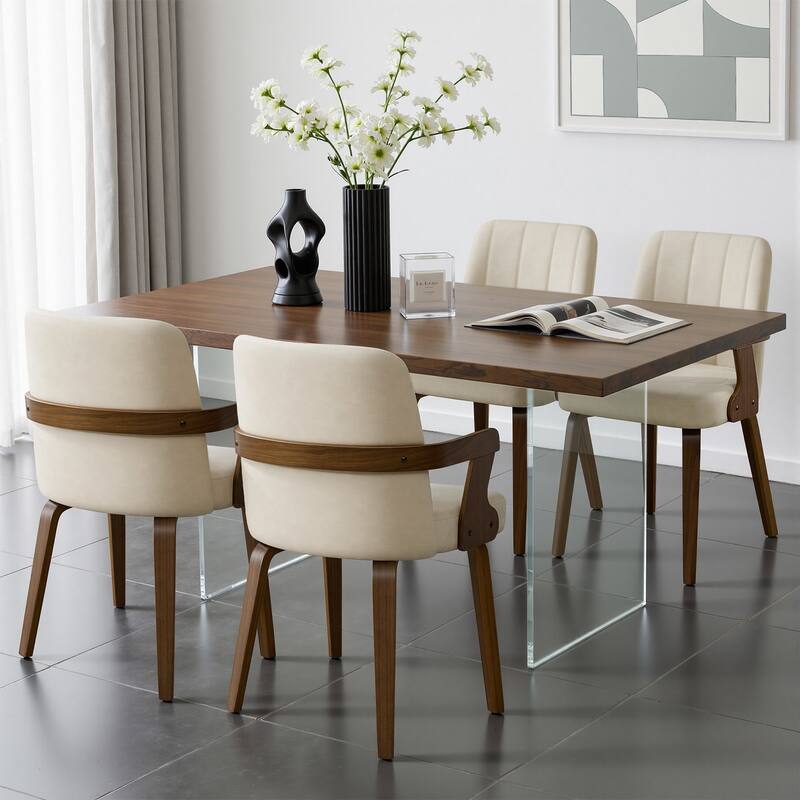 Mid-century Modern Upholstered Dining Chairs Bentwood Side Chairs with Armrests - 34.3"H x 19.9"W x 22.1"D