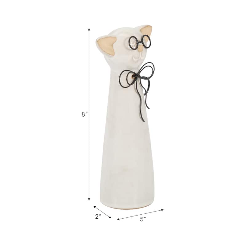 Sagebrook Home Modern Neutral Ceramic Cat with Glasses Figurine