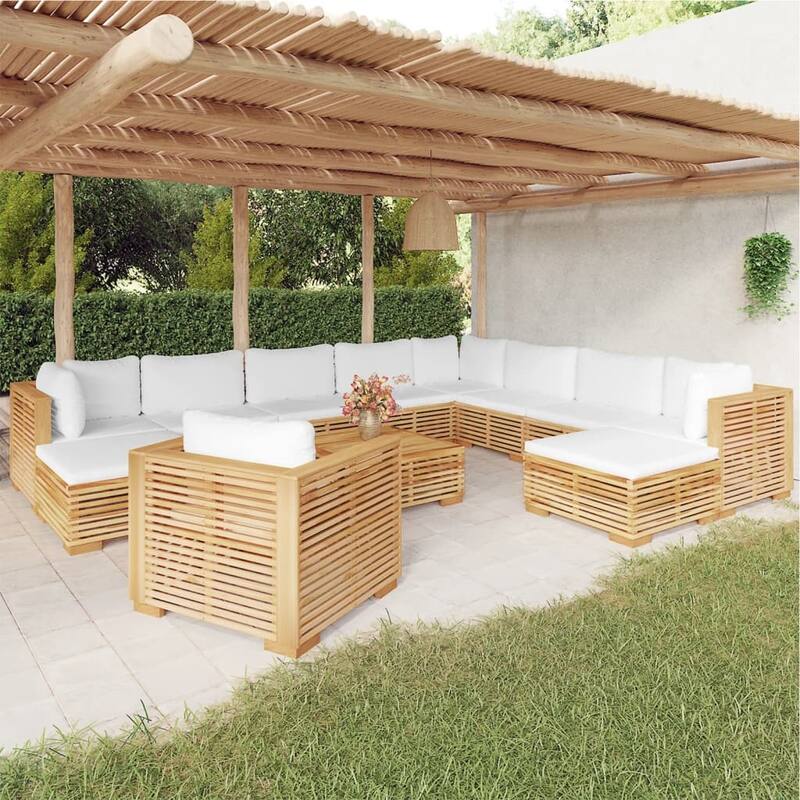 vidaXL 3 Piece Patio Lounge Set with Cushions Solid Wood Teak - 27.4" x 27.4" x 23.6"