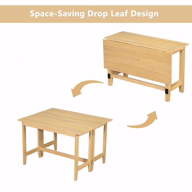 Farmhouse Wood Extendable Dining Table with Drop Leaf - Space-Saving Table for Small Places