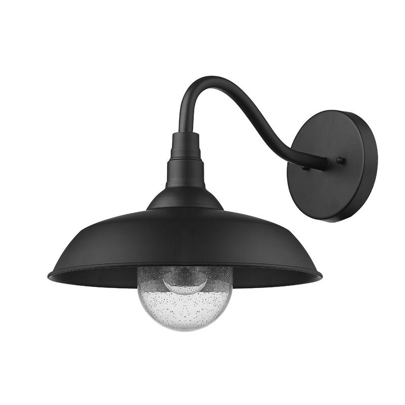 1-Light Outdoor Flush Mount Wall Light with Clear Seedy Glass Shade and Steel Fixture Garden Lighting - Matte Black