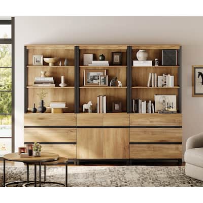WAMPAT 3-Piece Modern 72" Tall Bookcase with 6 Drawers and Adjustable Shelves
