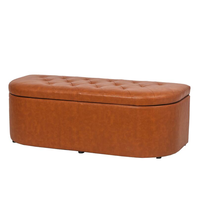 Adeco Button Tufted Storage Ottoman Faux Leather Bench