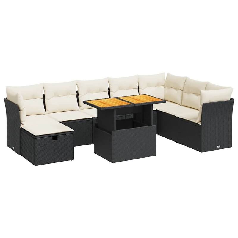 vidaXL Patio Sofa Set with Cushions Outdoor Furniture 9 Piece Poly Rattan - 21.7 x 39.4 x 28.7 in