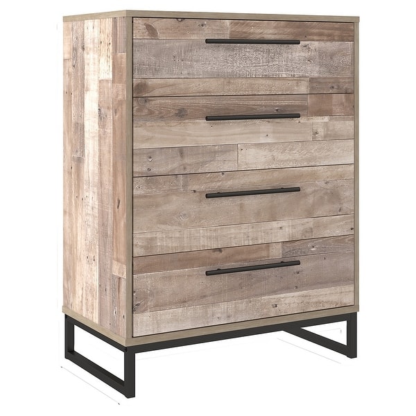 slide 2 of 5, 4 Drawer Wooden Chest with Metal Legs, Washed Brown and Black