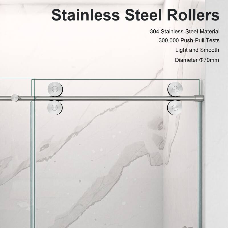 Frameless Clear Tempered Glass Single Sliding Shower Door w/ 5/16" Thick